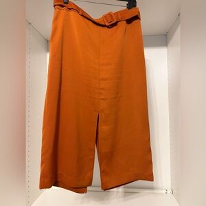 Express Burnt Orange Belted Midi Skirt with Front Slit